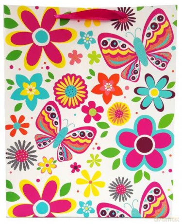 Torebka prezentowa kwiaty i motyle 1327A 31x42x12 cm,