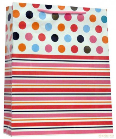 Torebka prezentowa laminowana, paski, kropki 029A 32x40x10 cm, mix