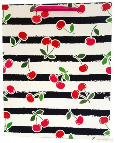 Torebka prezentowa paski owoce 1400B 26x32x12 cm,