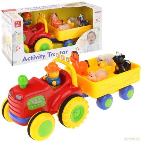 Traktor dla malucha z przyczepą i zwierzętami, światło, dźwięk