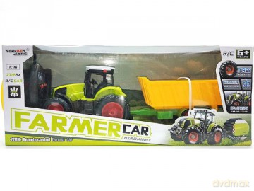 Traktor na radio z przyczepą żółta 554672