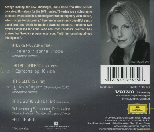 Anne Sophie Von Otter: Boldemann/Gefors/Hillborg 20/21 [CD]