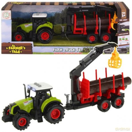 Traktor z przyczepą do drewna z chwytakiem Farm Truck światło, dźwięk