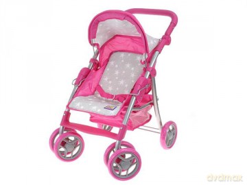 Wózek spacerowy dla lalek różowo-szary w gwiazdki B2104WL 108578-549043 w pudełku