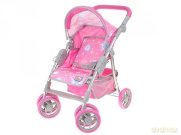 Wózek spacerowy dla lalek różowy w śnieżynki M2101 108578-548954 w pudełku