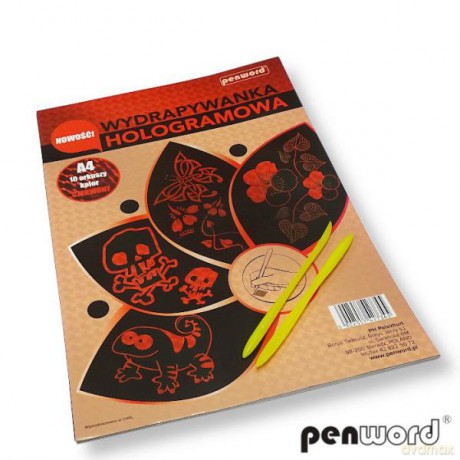 Wydrapywanka hologramowa A4 (10 arkuszy) czerwona + 2 rylce