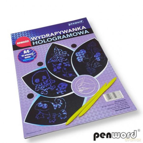 Wydrapywanka hologramowa A4 (10 arkuszy) niebieska + 2 rylce