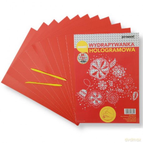 Wydrapywanka hologramowa A4 (10 arkuszy) srebrno-czerwona + 2 rylce SP-07