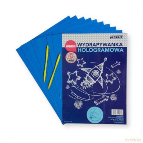 Wydrapywanka hologramowa A4 (10 arkuszy) srebrno-niebieska + 2 rylce SP-05