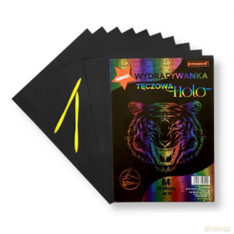 Wydrapywanka hologramowa A4 (10 arkuszy) tęczowa + 2 rylce SP-08