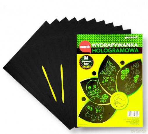 Wydrapywanka hologramowa A4 (10 arkuszy) zielona + 2 rylce