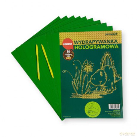 Wydrapywanka hologramowa A4 (10 arkuszy) złoto-zielona + 2 rylce SP-04