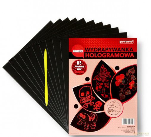 Wydrapywanka hologramowa A5 (10 arkuszy) czerwona + rylec