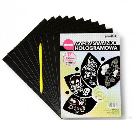 Wydrapywanka hologramowa A5 (10 arkuszy) srebrna + rylec