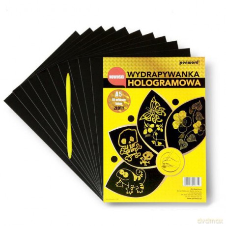 Wydrapywanka hologramowa A5 (10 arkuszy) złota + rylec