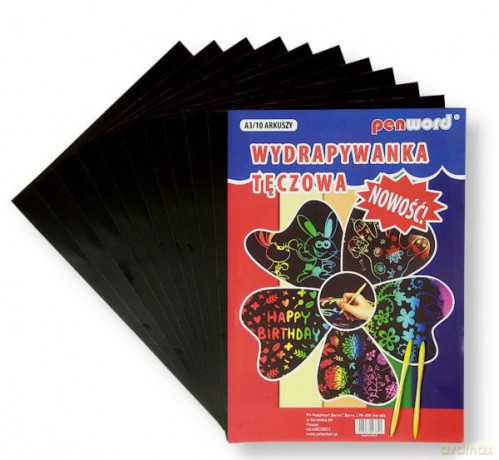 Wydrapywanka tęczowa A3 (10 arkuszy) + 2 rylce