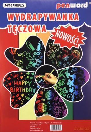 Wydrapywanka tęczowa A4 (10 arkuszy) + 2 rylce