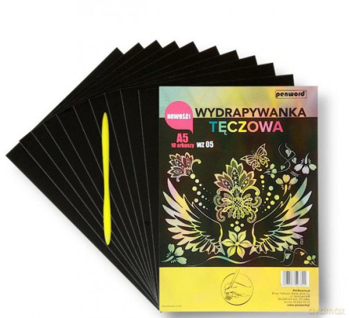 Wydrapywanka tęczowa A5 WZ-5 (10 arkuszy) multikolor + 2 rylce
