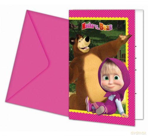 Zaproszenia z kopertą "Masza i Niedźwiedź" 6 szt. 86562