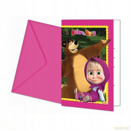 Zaproszenia z kopertą "Masza i Niedźwiedź" 6 szt. 86562