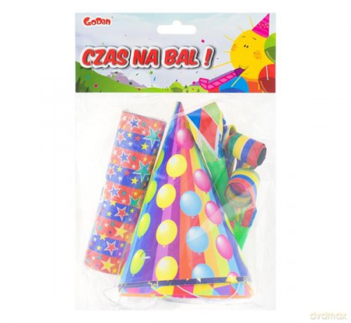 Zestaw "Bal duży" (4 czapeczki, 4 trąbki, 4 balony, 1 rolka serpentyny) PZ-BALD
