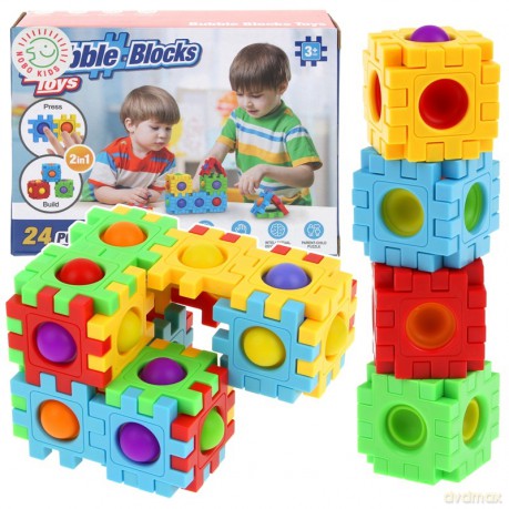 Zestaw 2w1 Klocki sensoryczne Pop It Push Bubble Blocks antystresowe 24el [KLOCKI]