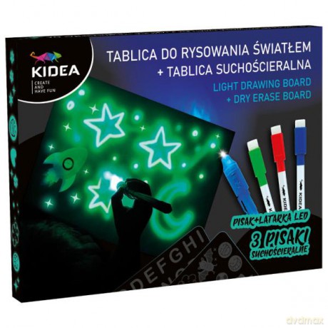 Zestaw 2w1 Tablica do rysowania światłem + tablica suchościeralna Kidea