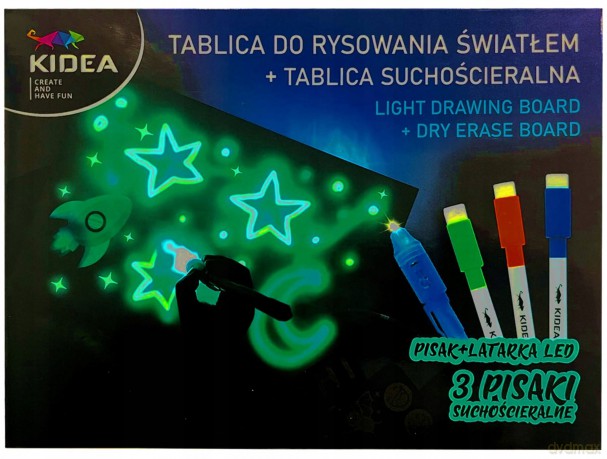 Zestaw 2w1 Tablica do rysowania światłem + tablica suchościeralna Kidea
