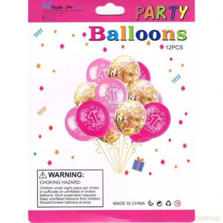 Zestaw balonów 1-wsze urodziny z konfetti, 30 cm, 12 szt. BSC-655
