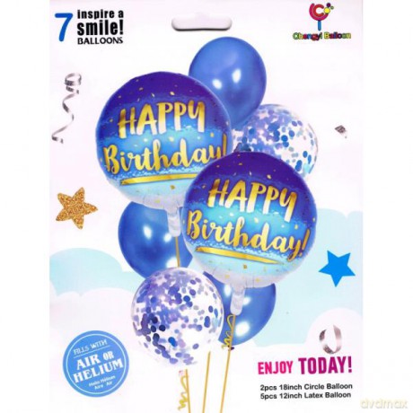 Zestaw balonów Happy Birthday niebieski/różowy, 7 szt. 30-46 cm BCF-136