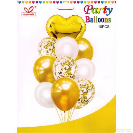Zestaw balonów z sercem i konfetti 30-46 cm 10 szt mix kolorów BSC-570