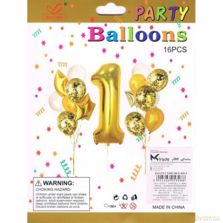 Zestaw balonów, cyfra "1", wys. 30-60 cm, 16 szt. BSC-538-1