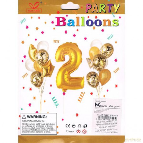 Zestaw balonów, cyfra "2", wys. 30-60 cm, 16 szt. BSC-538-2