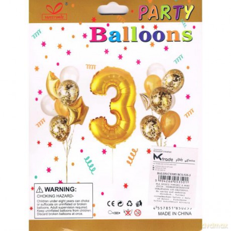 Zestaw balonów, cyfra "3", wys. 30-60 cm, 16 szt. BSC-538-3