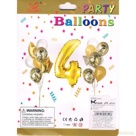 Zestaw balonów, cyfra "4", wys. 30-60 cm, 16 szt. BSC-538-4