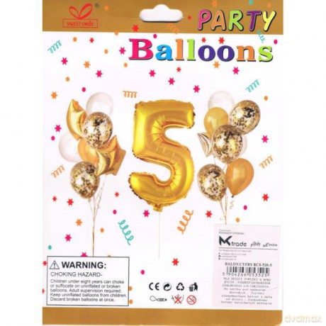Zestaw balonów, cyfra "5", wys. 30-60 cm, 16 szt. BSC-538-5