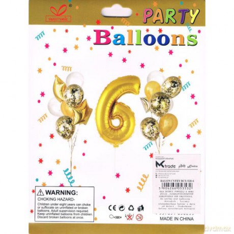 Zestaw balonów, cyfra "6", wys. 30-60 cm, 16 szt. BSC-538-6