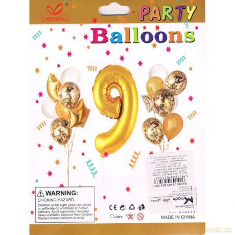 Zestaw balonów, cyfra "9", wys. 30-60 cm, 16 szt. BSC-538-9