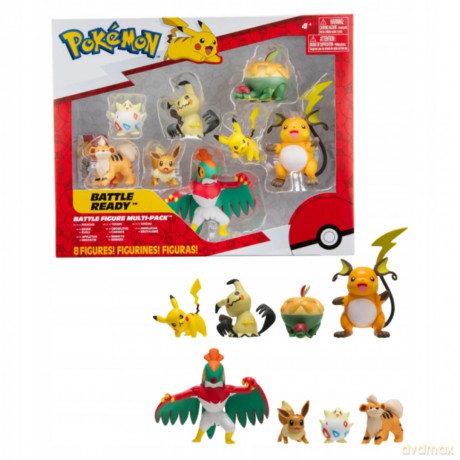 Battle Figure Multipack (8PK: Pikachu #4, Eevee #3,Appletun, Growlithe, Mimikyu #2, Togepi, Raichu, Hawlucha) W9