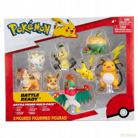 Battle Figure Multipack (8PK: Pikachu #4, Eevee #3,Appletun, Growlithe, Mimikyu #2, Togepi, Raichu, Hawlucha) W9