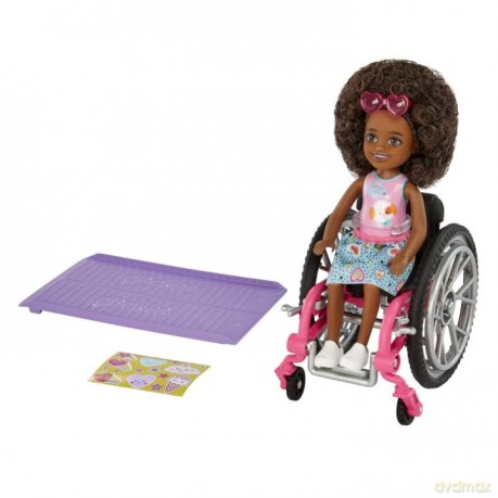 Lalka Barbie Chelsea na wózku brązowe włosy HGP29
