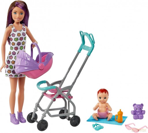 Lalka Barbie Opiekunka Skipper Wózek + bobas Zestaw