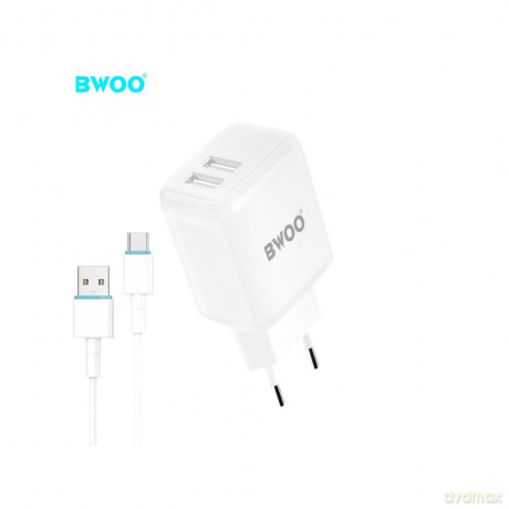 BWOO ładowarka sieciowa CDA60C 2x USB 2,4A biała + kabel USB-C