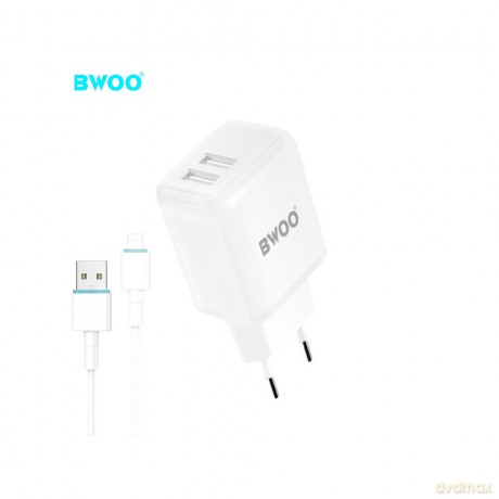 BWOO ładowarka sieciowa CDA60L 2x USB 2,4A biała + kabel Lightning