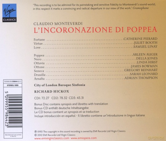 Hickox: L'incoronazione Di Poppea [3CD]+[CD-ROM]