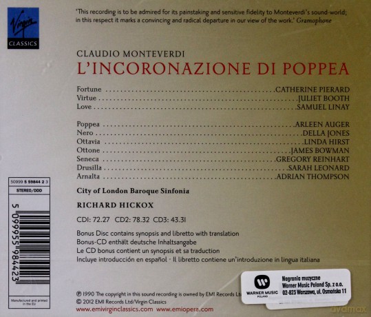 Hickox: L'incoronazione Di Poppea [3CD]+[CD-ROM]