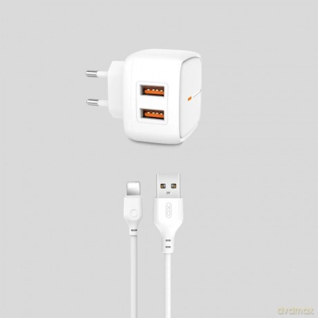 XO ładowarka sieciowa L61 2x USB 2,4A biała + kabel Lightning