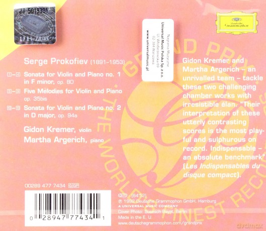 Argerich Kremer: Prokofiev:Violinsonaten [CD]