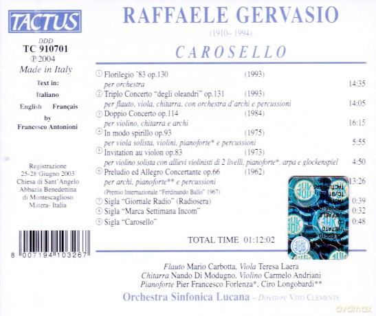 Orchestra Sinfonica Lucana: Gervasio: Carosello [CD]