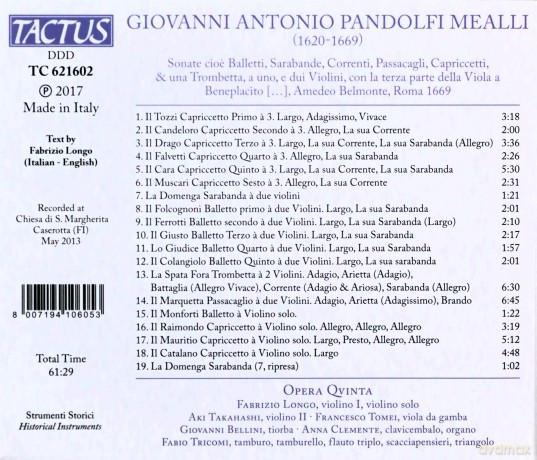 Opera Qvinta Ensemble: Giovanni Antonio Pandolfi Mealli: Sonate, Roma 1669 [CD]